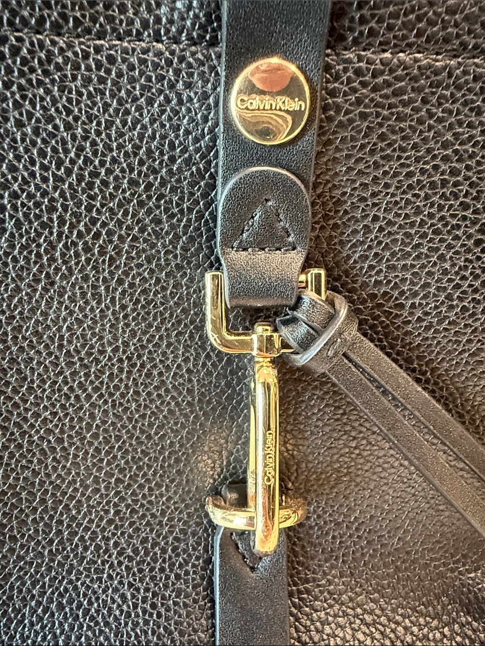 Calvin Klein Black Leather Tote with Gold Hardware Accents - Picture 2 of 7